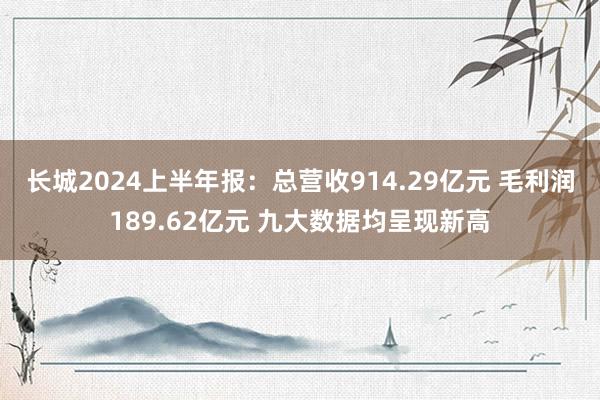 长城2024上半年报：总营收914.29亿元 毛利润189.62亿元 九大数据均呈现新高